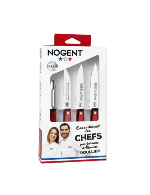 Coffret Chefs Cuisine Merisier NOGENT 4 pièces couteaux