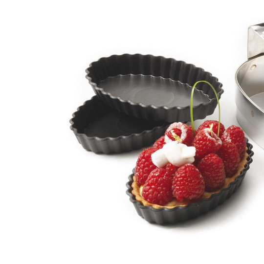 12 moules à tartelettes Exoglass MATFER oblongs cannelés 13x9cm