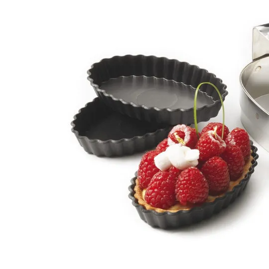 12 moules à tartelettes Exoglass MATFER oblongs cannelés 13x9cm