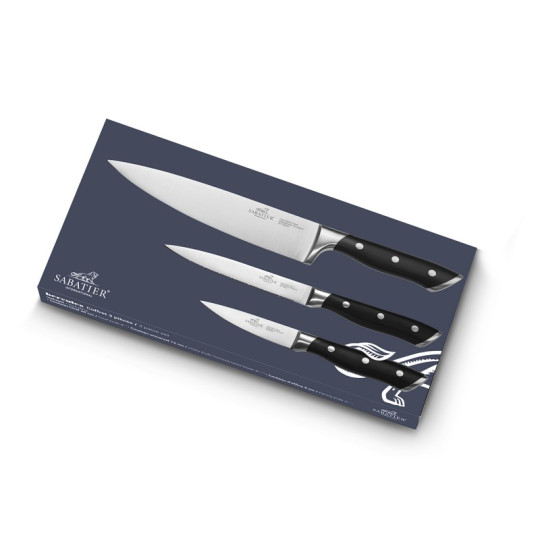 Set de 3 couteaux SABATIER Hercules Chef, Universel et Office acier rivets inox