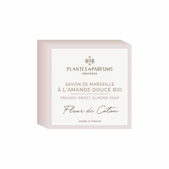 Savon de Marseille PLANTES & PARFUMS à l'amande douce 100g Fleur de coton