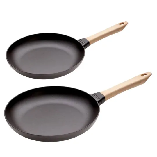 Set batterie 2 poêles en fonte STAUB 20 & 28cm manche en bois