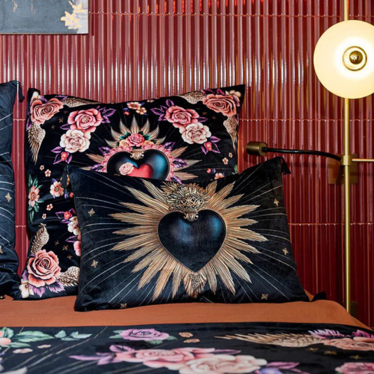 Coussin velours Montalcino PODEVACHE pompons rectangulaire 40x60cm