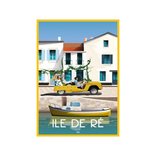 Affiche DOZ Ile de Ré Méhari Saint Martin de Ré format A3 29.7x42cm