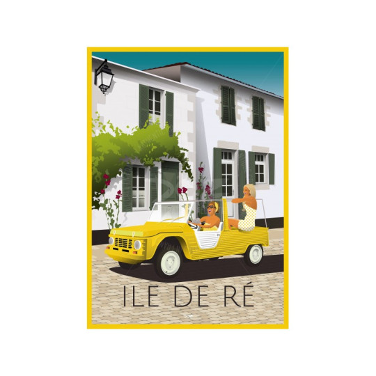 Affiche DOZ Ile de Ré Méhari jaune format A3 29.7x42cm