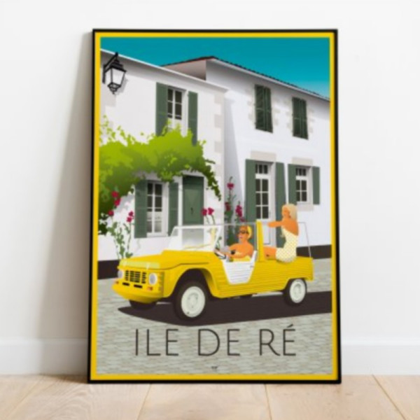 Affiche DOZ Ile de Ré Méhari jaune format A3 29.7x42cm