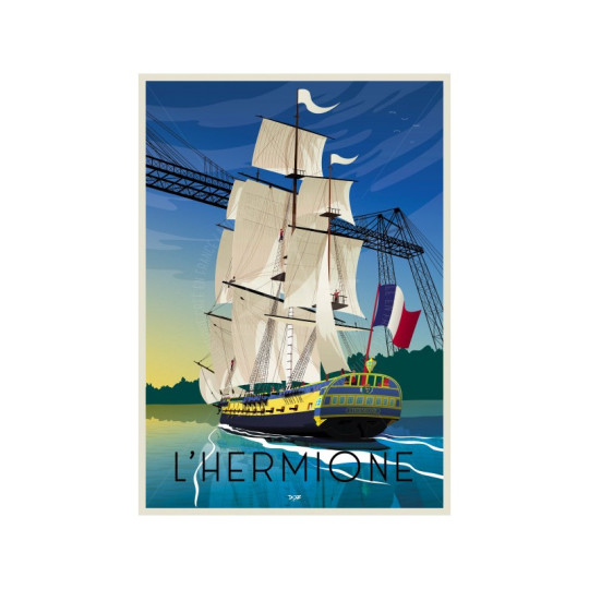 Affiche DOZ bateau L'Hermione format A3 29.7x42cm