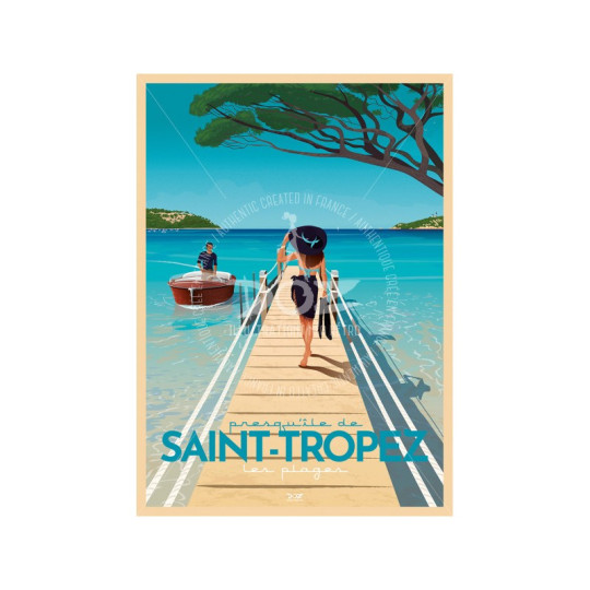 Affiche DOZ Presqu'île de Saint Tropez Les Plages format A3 29.7x42cm