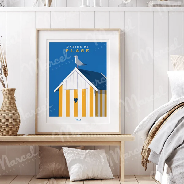 Affiche MARCEL TRAVEL POSTERS Cabine de Plage Jaune format 30x40cm