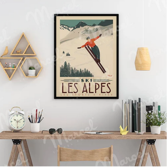 Affiche MARCEL TRAVEL POSTERS Les Alpes Tremplin à ski format 30x40cm