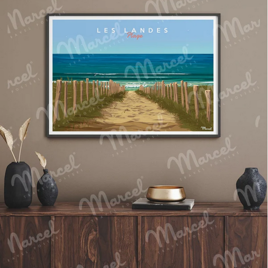 Affiche MARCEL TRAVEL POSTERS Les Landes Plage format 30x40cm