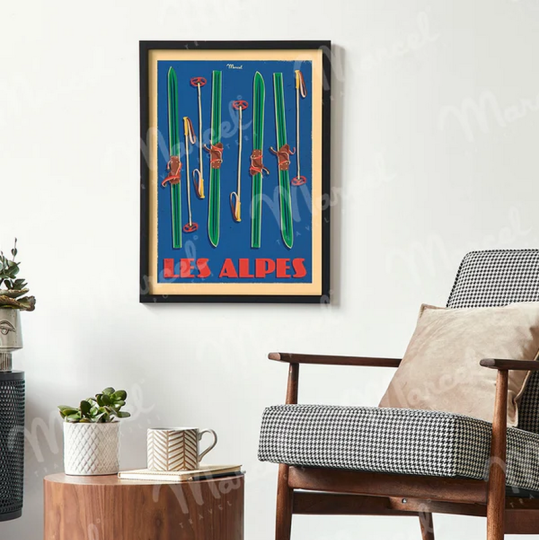 Affiche MARCEL TRAVEL POSTERS Les Alpes Ski Sets format 30x40cm