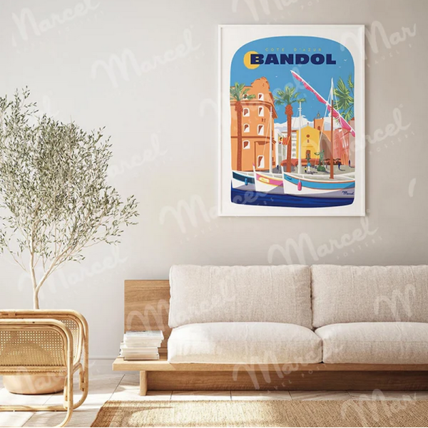 Affiche MARCEL TRAVEL POSTERS Bandol Le Port format 30x40cm