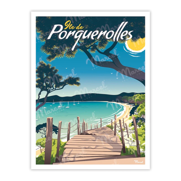 Affiche MARCEL TRAVEL POSTERS Porquerolles Plage Notre-Dame format 30x40cm