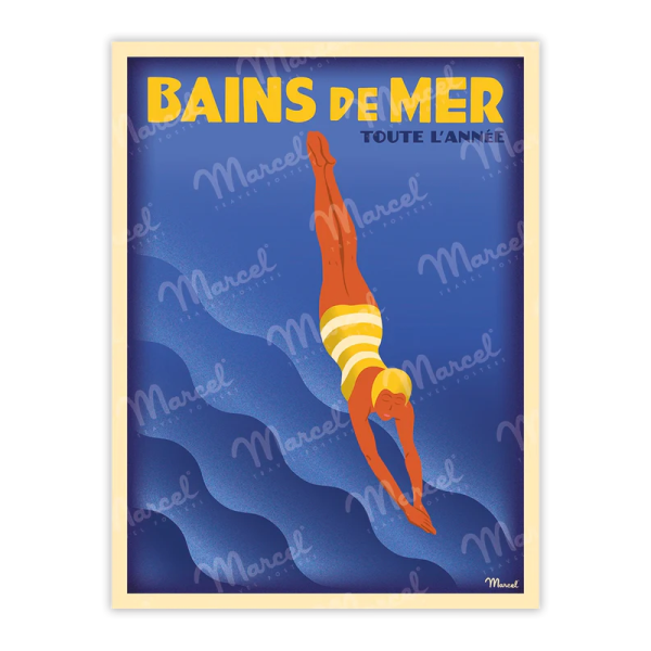 Affiche MARCEL TRAVEL POSTERS Bains de Mer Indigo pop format 30x40cm
