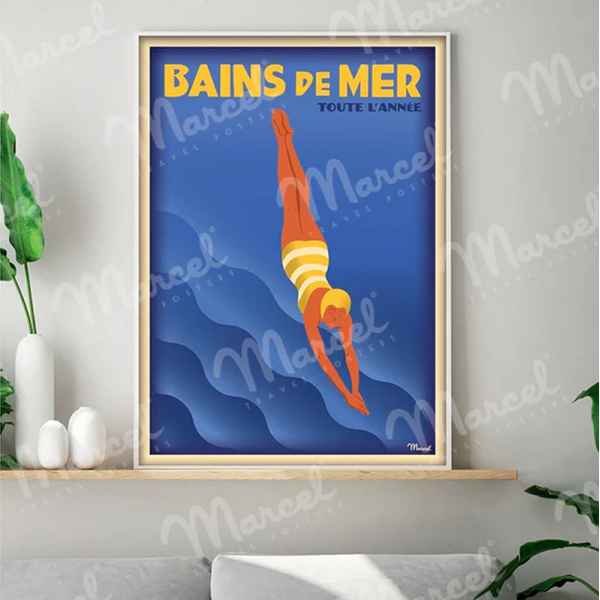 Affiche MARCEL TRAVEL POSTERS Bains de Mer Indigo pop format 30x40cm