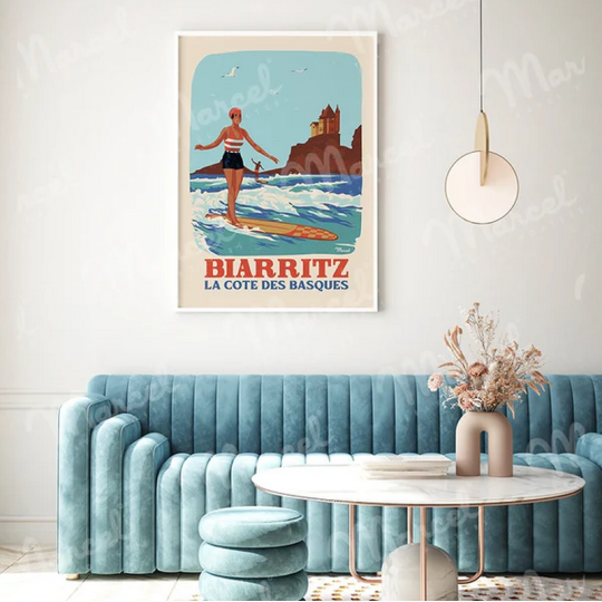 Affiche MARCEL TRAVEL POSTERS Biarritz Rétro surf format 30x40cm