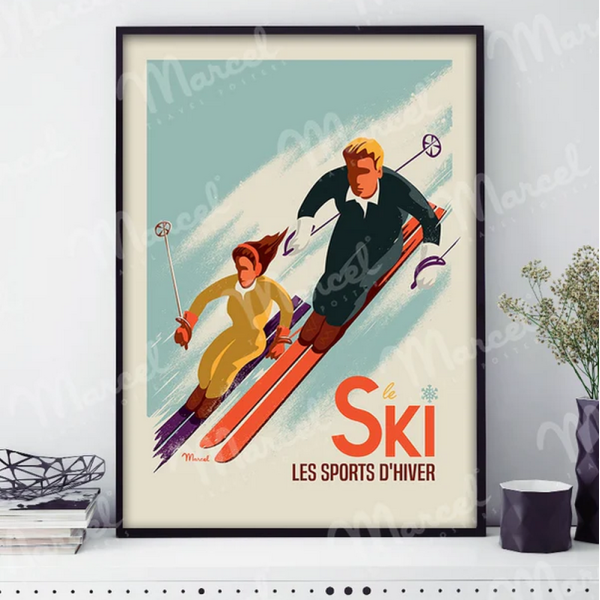 Affiche MARCEL TRAVEL POSTERS Classic Winter Les Skieurs format 30x40cm