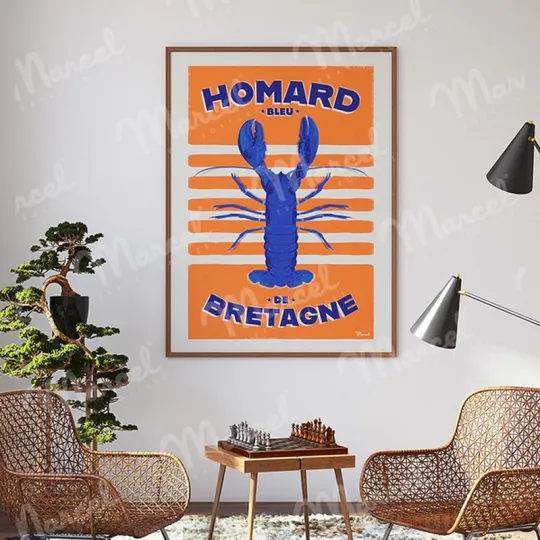 Affiche MARCEL TRAVEL POSTERS Homard Bleu de Bretagne format 30x40cm