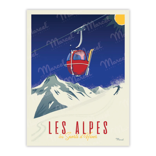 Affiche MARCEL TRAVEL POSTERS Les Alpes La télécabine format 30x40cm