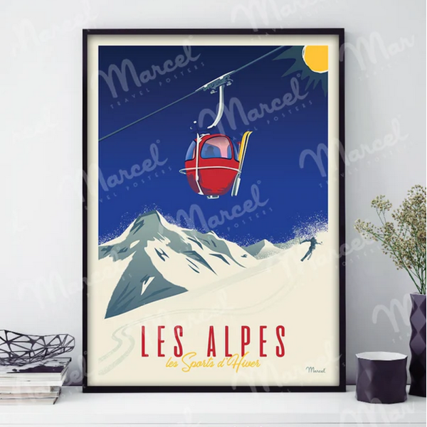 Affiche MARCEL TRAVEL POSTERS Les Alpes La télécabine format 30x40cm