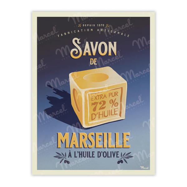 Affiche MARCEL TRAVEL POSTERS Savon de Marseille format 30x40cm