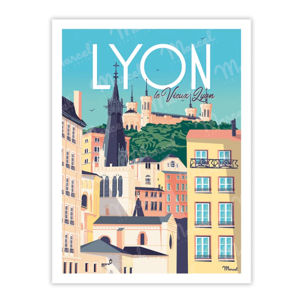 Affiche MARCEL TRAVEL POSTERS Lyon Le Vieux Lyon format 30x40cm