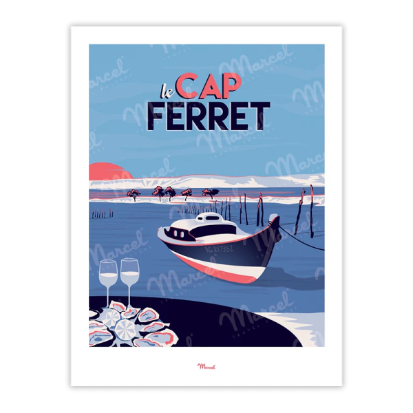 Affiche MARCEL TRAVEL POSTERS Cap Ferret Le Mimbeau format 30x40cm