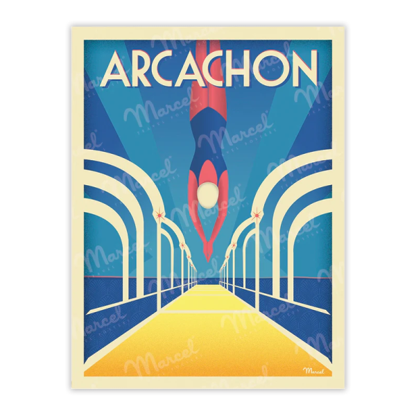 Affiche MARCEL TRAVEL POSTERS Arcachon Jetée Thiers format 30x40cm