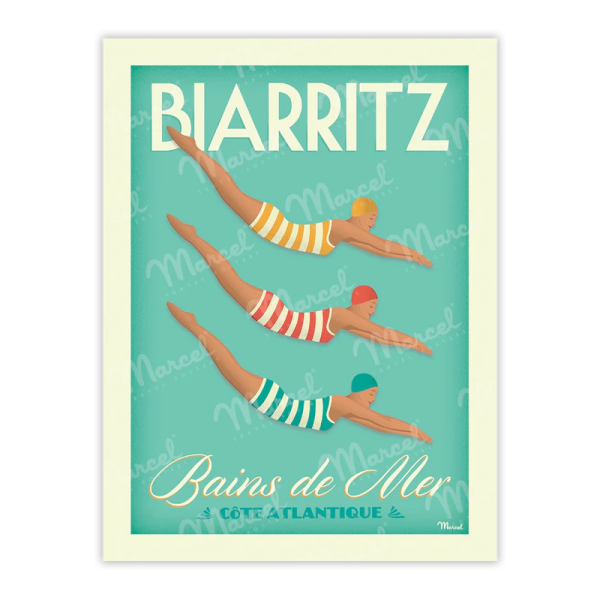 Affiche MARCEL TRAVEL POSTERS Biarritz Bains de mer format 30x40cm