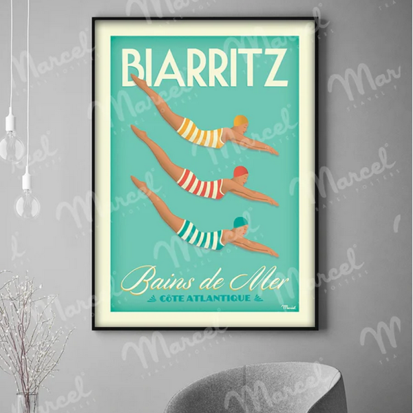 Affiche MARCEL TRAVEL POSTERS Biarritz Bains de mer format 30x40cm