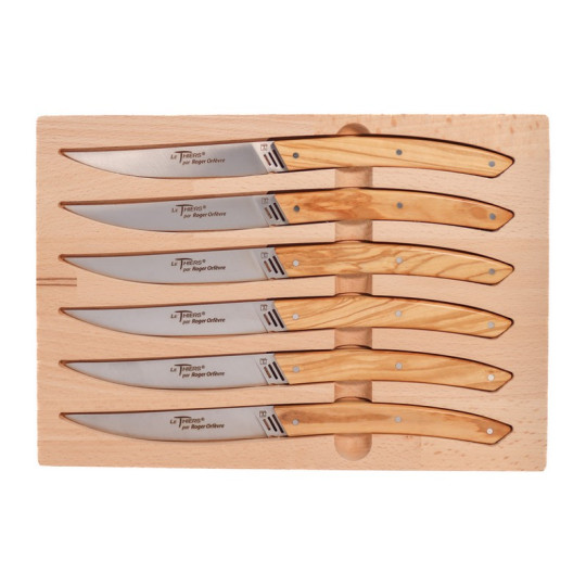 Coffret ROGER ORFEVRE 6 couteaux de table Le Thiers 3G manche olivier