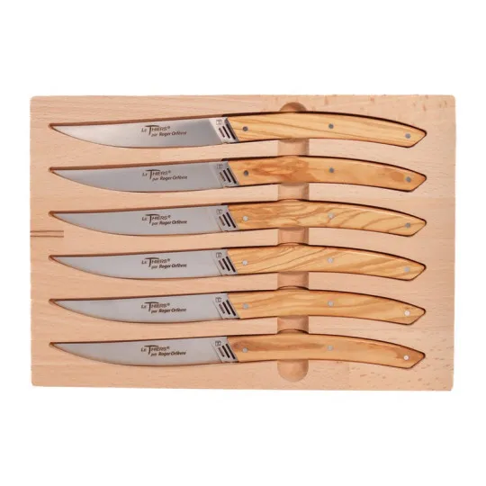 Coffret ROGER ORFEVRE 6 couteaux de table Le Thiers 3G manche olivier