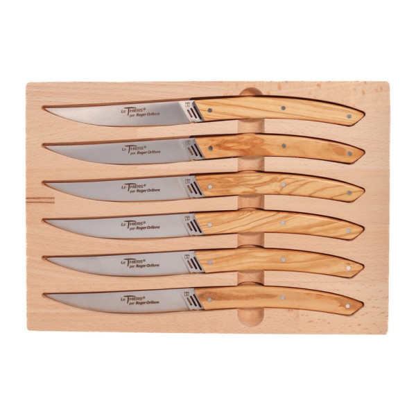 Coffret ROGER ORFEVRE 6 couteaux de table Le Thiers 3G manche olivier