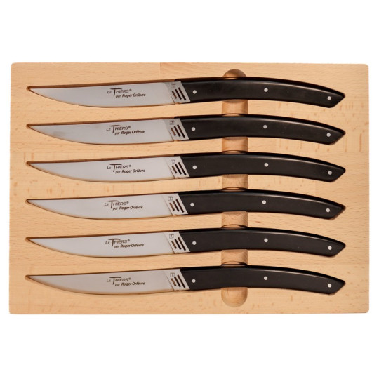 Coffret ROGER ORFEVRE 6 couteaux de table Le Thiers 3G manche paperstone noir