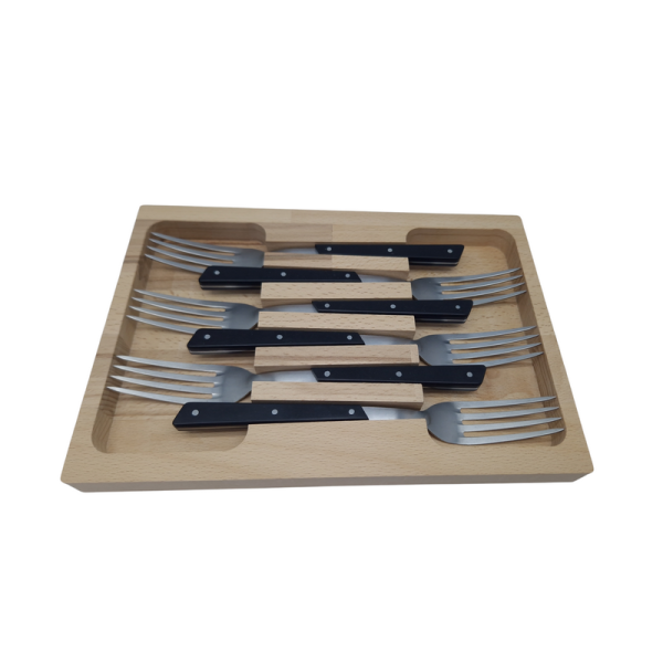 Coffret ROGER ORFEVRE 6 fourchettes de table Le Thiers 3G manche paperstone noir