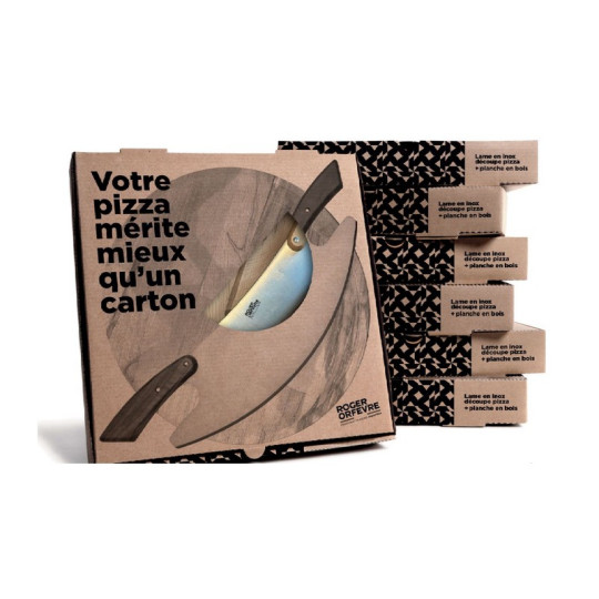 Boite à pizza ROGER ORFEVRE planche et pizza-rocket