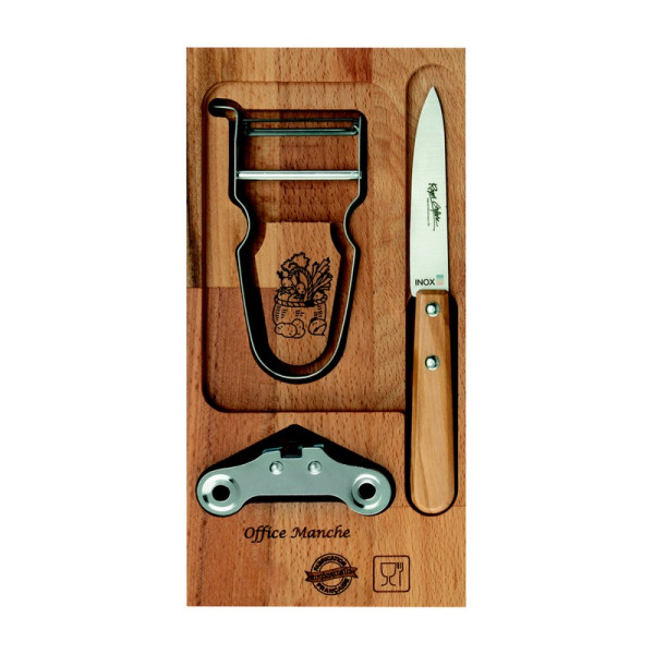 Coffret en bois ROGER ORFEVRE ouvre-boite castor couteau d'office manche olivier