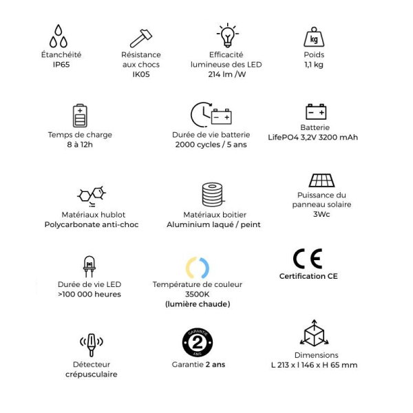 Applique CHABANNE Eclairage solaire ROC 213 30-200lumens détecteur de présence - 2 coloris