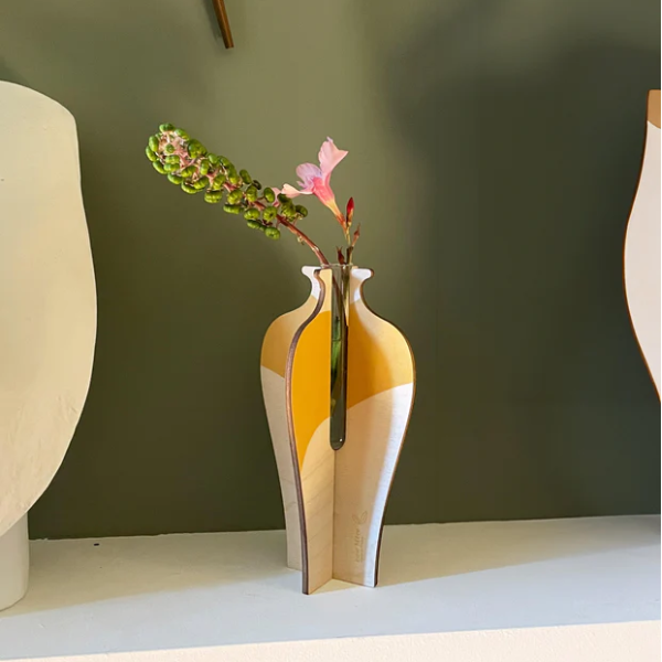 Vase Ming REINE MERE Anamorphose jaune bouleau et verre