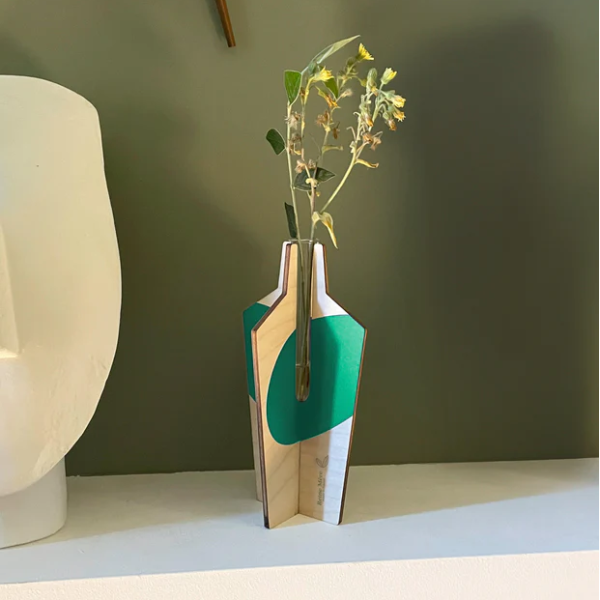 Vase Oslo REINE MERE Anamorphose vert bouleau et verre