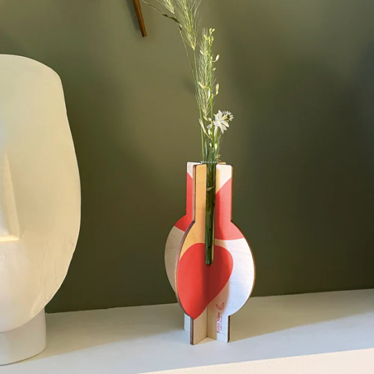 Vase Granada REINE MERE Anamorphose rouge bouleau et verre