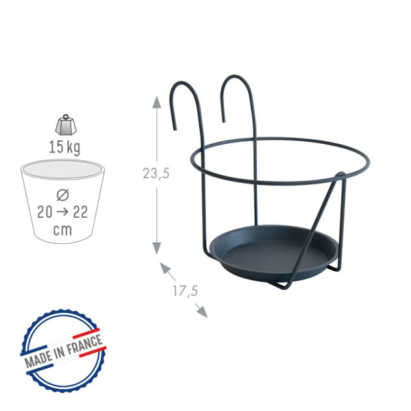 Porte-pots LOUIS MOULIN soucoupe crochet 20-22cm pour balcon - 2 coloris