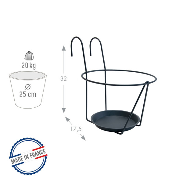 Porte-pots LOUIS MOULIN soucoupe crochet 25cm pour balcon - 2 coloris