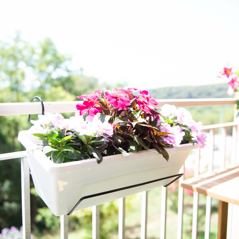 Support Balcon Jardinière Sauvic Acier Plastifié Noir 41x21x23 Cm