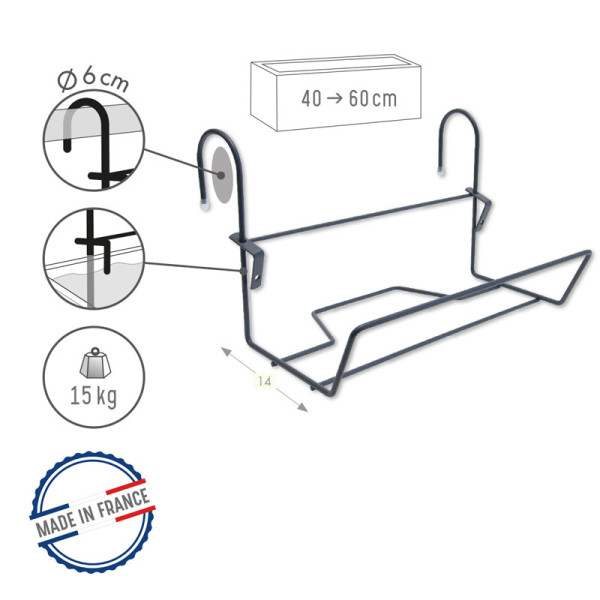 Support jardinière LOUIS MOULIN crochet fil 35x14cm pour balcon - 2 coloris