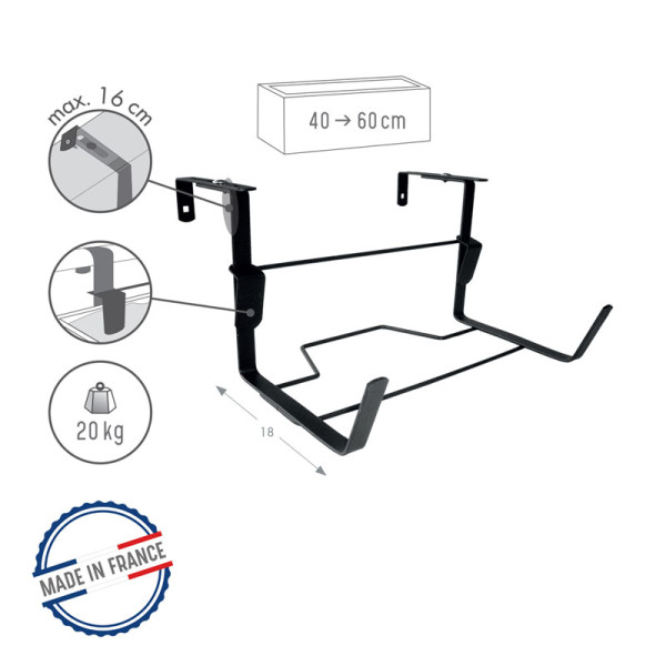 Support jardinière LOUIS MOULIN fer plat fixations réglables 35x18cm pour balcon - 2 coloris