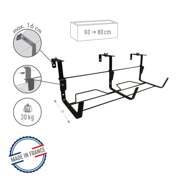 Support jardinière LOUIS MOULIN fixations réglables 60x18cm anthracite