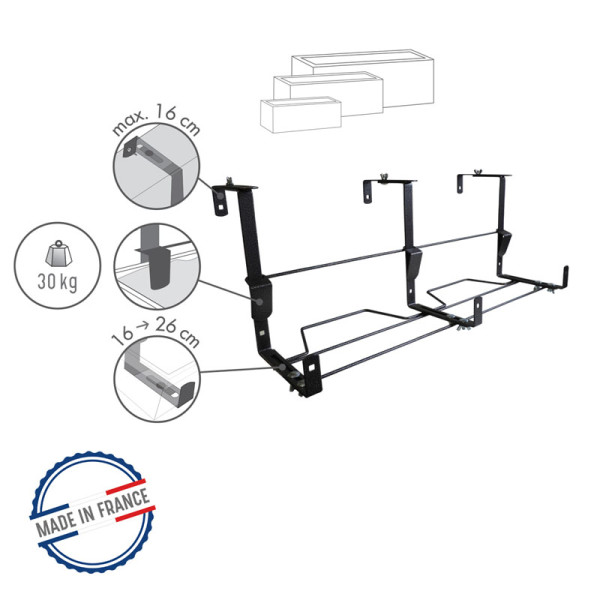 Support jardinière LOUIS MOULIN fer plat ergonomique 60x16 à 60x26cm anthracite