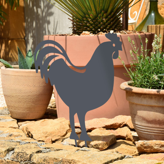 Figurine à piquer LOUIS MOULIN Coq décoration jardin en acier 42.5x42cm anthracite